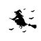 Witch black silhouette on broomstick.