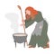 Witch Boiling Poison in Cauldron as Fabulous Medieval Character from Fairytale Vector Illustration