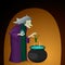 Witch brew a potion in cauldron. Vector illustration
