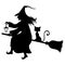 Witch with broom and kitty fly on broom