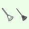 Witch broom line and solid icon. Magic broomstick with flat wooden handle outline style pictogram on white background