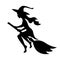 Witch on a broomstick black silhouette. Halloween Scary. Creepy. Decoration