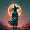 a witch casting a spell under a blood red moon. generated Ai