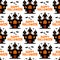 Witch castle with flying bats. Halloween seamless pattern. Isolated on a white background. Vector stock illustration
