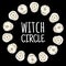 Witch circle boho candles doodles in a wreath composition. Vector wiccan magical circle logo