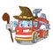 Witch fire truck mascot cartoon