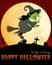 Witch flying on a broom Under Full Moon Vector Illustration For Happy Halloween