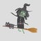 A witch flying on her broomstick.3D