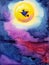 Witch flying on night sky halloween yellow full moon party background
