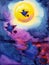 Witch flying on night sky halloween yellow full moon party background