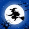 Witch flying over the moon