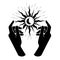 Witch hands hold sun, black star with moon, occultism and esoteric practice,  mystical spells and witchcraft