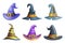 Witch hat halloween children costume kid masquerade party 3d cartoon icons set vector illustration