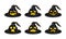 Witch hat. Set of Halloween witch hats with evil smiles.
