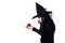 Witch Looking at Red Apple on White Background