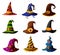Witch, magician wizard or warlock Halloween hats
