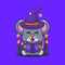 Witch mouse reading spell book. Cute halloween cartoon illustration.