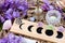 Witch Pagan Moon Phases Altar with crystal, flowers and pentacle