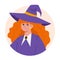 Witch portrait, Halloween avatar in flat style
