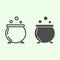 Witch potion line and solid icon. Witches pot with boiling magic poison outline style pictogram on white background