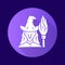 Witch purple flat design long shadow glyph icon. Wicked sorceress, hag with broomstick. Halloween costume. Evil old