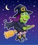 Witch Riding Her Broom In A Night Sky