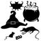 Witch`s hat, witch`s cauldron, bat, rat, mouse. Halloween elements