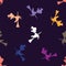 Witch silhouette flying on broom on dark blue background. Halloween pattern witch on broomstick in night sky. Seamless