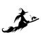 Witch silhuette on a broomstick and a halloween cat . Vector illustration