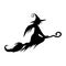 Witch silhuette on a broomstick and a halloween cat . Vector illustration