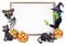 Witch and Vampire Bat Halloween Sign