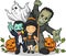 Witch, Vampire, Frankenstein, Ghost & Pumpkin