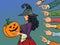 witch woman with pumpkin halloween, seasonal holiday, shame shaming bullying theme