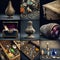 Witchcraft items, magical items, close-up, isolated on black