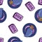 Witchcraft magical seamless border pattern. Cute tarot decks and witch hats doodles wallpaper. Vector repeatable background tile.