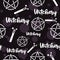 Witchery seamless pattern with magic wands and satanic pagan pentagram