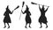 Witches dance with brooms. Black silhouettes of women on a white background. Halloween party