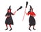 Witches dance with brooms. Halloween party