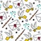 Witches school magical objects seamless pattern