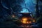 Witchs Cauldron in Moonlight Moonlit scene with