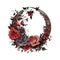 Witchy Dark Gothic Crescent Red Roses Wreath Dark Fantasy Gardening Watercolor Clipart