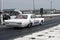 Wite drag car at the starting line