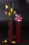 Withered daffodils and hyacinths in a vase