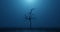 Withered, dead, crooked tree. Surreal blue smoke, fog. Abstract concept gloomy, scary place. 3D rendering