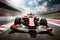 Witness the adrenaline rush as a vibrant red race car zooms across the race track during an intense motorsport competition,