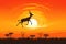 Witness the breathtaking moment as a gazelle gracefully jumps against the stunning backdrop of a vibrant sunset, A gazelle leaping