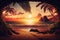 Witness the breathtaking panorama of a tropical sunset and beach