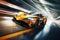 Witness the breathtaking sight of an orange sports car speeding through a tunnel with sheer power and adrenaline, Racing car at