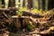 Witness the powerful display of natures resilience as a vibrant plant emerges from a decaying tree stump, Young tree emerging from