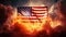 Witness the stunning scene of an American flag blazing fiercely against the sky, USA vs China flag on fire, AI Generated